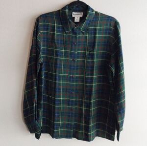 Pendleton Multicolor Plaid 100% Silk Long Sleeve Button Front Blouse